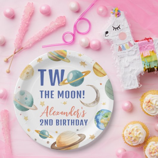 Twee De Maan 2e Verjaardag Ruimte Galaxy Papieren Bordje (Feest)