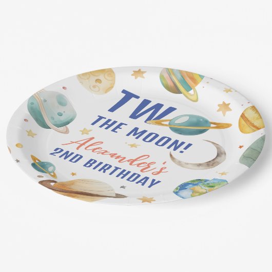 Twee De Maan 2e Verjaardag Ruimte Galaxy Papieren Bordje (Gekanteld)