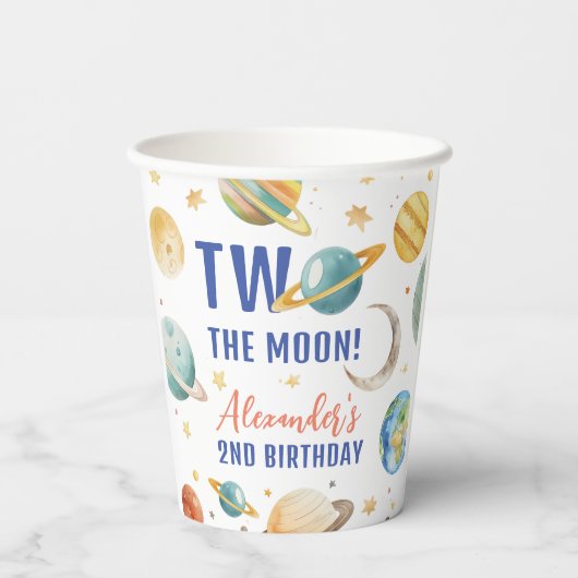 Twee De Maan 2e Verjaardag Ruimte Galaxy Party Papieren Bekers (Achterkant)