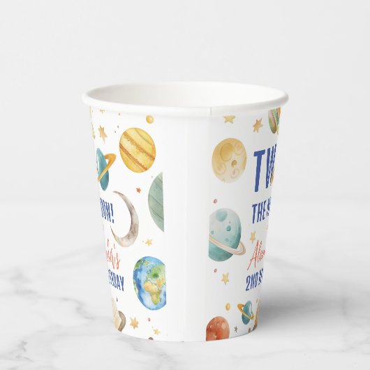 Twee De Maan 2e Verjaardag Ruimte Galaxy Party Papieren Bekers (Rechts)