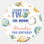 Twee De Maan 2e Verjaardag Ruimte Galaxy Party Ronde Sticker (Voorkant)
