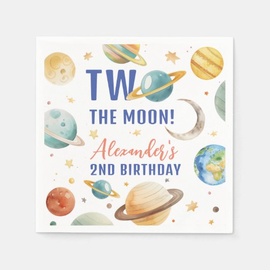 Twee De Maan 2e Verjaardag Ruimte Galaxy Party Servet (Voorkant)