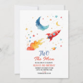 Twee de Maan 2e Verjaardag Uitnodiging Rocket & St (Voorkant)