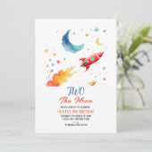 Twee de Maan 2e Verjaardag Uitnodiging Rocket & St (Staand voorkant)