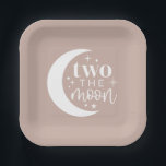 Twee de maan Blush Papieren Bordje<br><div class="desc">Een '2 de maan'-ontwerp met een lichtroze achtergrond - perfect voor je kleine maan,  de tweede verjaardag van de geboorte! In dit ontwerp kunt u de kleur van de achtergrond,  het maantypografische element en ook het sterpatroon langs de bodem uitgeven.</div>