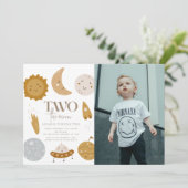 Twee de Maan Boho Space 2e Verjaardag Foto Kaart (Staand voorkant)
