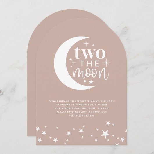 Twee De Maan Boog Blush Roze Verjaardag Uitnodigin Kaart (Voorkant / Achterkant)