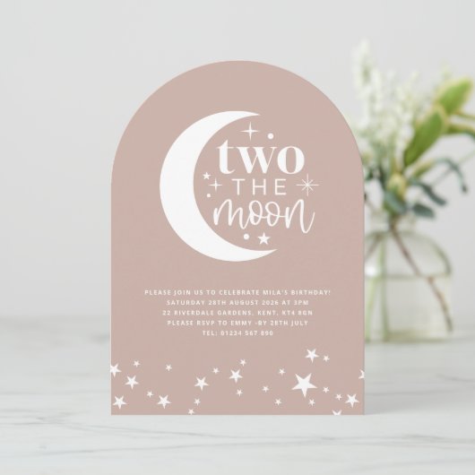 Twee De Maan Boog Blush Roze Verjaardag Uitnodigin Kaart (Staand voorkant)