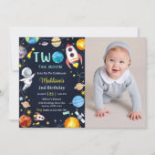 Twee De Maan Buitenruimte Blauw 2e Verjaardagsfees Kaart (Voorkant)
