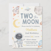 Twee De Maan Buitenruimte Blauw 2e Verjaardagsfees Kaart (Voorkant)