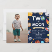 Twee De Maan Buitenruimte Blauw 2e Verjaardagsfees Kaart (Voorkant)
