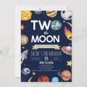 Twee De Maan Buitenruimte Blauw 2e Verjaardagsfees Kaart (Voorkant)