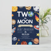 Twee De Maan Buitenruimte Blauw 2e Verjaardagsfees Kaart (Staand voorkant)