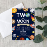 Twee De Maan Buitenruimte Blauw 2e Verjaardagsfees Kaart<br><div class="desc">Dit is een Two The Moon Outer Space Blue 2e verjaardagsfeestuitnodiging!</div>
