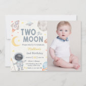 Twee De Maan Buitenruimte Blauw 2e Verjaardagsfees Kaart (Voorkant)