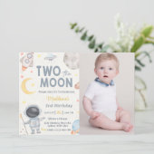 Twee De Maan Buitenruimte Blauw 2e Verjaardagsfees Kaart (Staand voorkant)