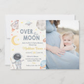 Twee De Maan Buitenruimte Blauw Baby shower Feest Kaart (Voorkant)