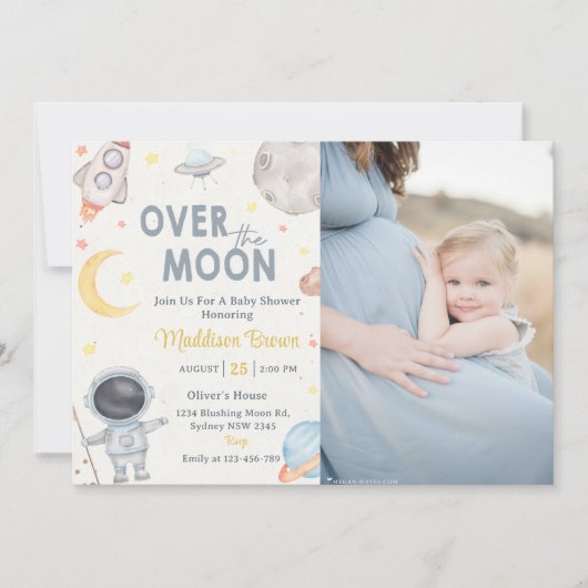 Twee De Maan Buitenruimte Blauw Baby shower Feest Kaart (Voorkant)