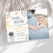 Twee De Maan Buitenruimte Blauw Baby shower Feest Kaart
