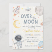 Twee De Maan Buitenruimte Blauw Baby shower Feest Kaart (Voorkant)