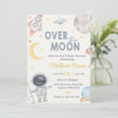 Twee De Maan Buitenruimte Blauw Baby shower Feest Kaart (Staand voorkant)