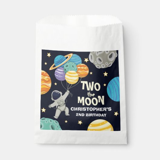 Twee De Maan Buitenste Ruimte Blauw 2e Verjaardags Bedankzakje (Voorkant)