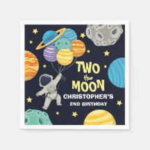 Twee De Maan Buitenste Ruimte Blauw 2e Verjaardags