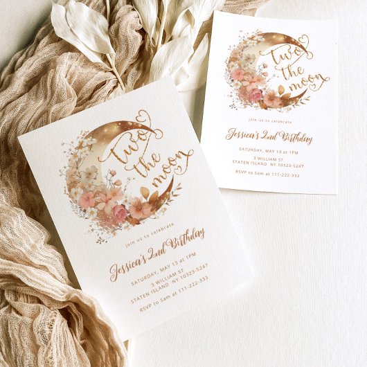 Twee de maan goud roze meisje 2e verjaardag kaart