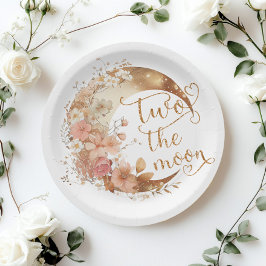 Twee de maan gouden bloemenmeisje 2e verjaardag papieren bordje