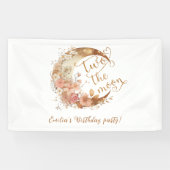 Twee de maan gouden bloemenmeisje verjaardagsfeest spandoek (Horizontaal)