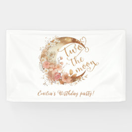 Twee de maan gouden bloemenmeisje verjaardagsfeest spandoek