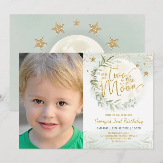 Twee de Maan Groen Goud Neutraal 2e Verjaardag In Kaart (Voorkant / Achterkant)