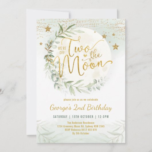 Twee de Maan Groen Goud Neutraal 2e Verjaardag Kaart (Voorkant)