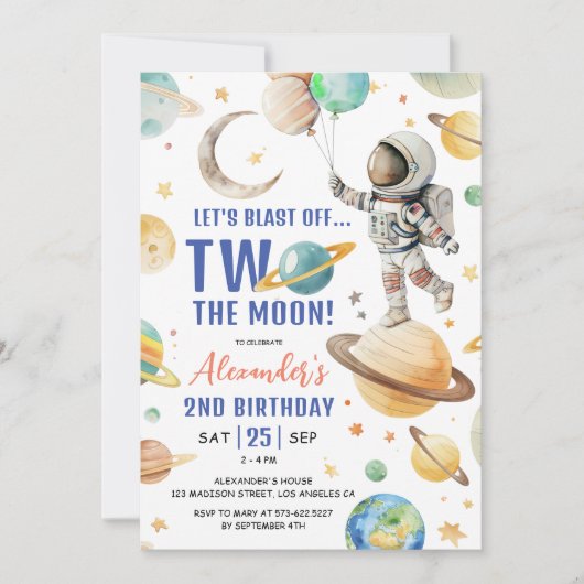 Twee De Maan! Jongen Astronaut Ruimte 2e Verjaarda Kaart (Voorkant)