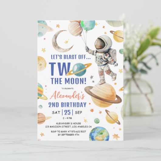 Twee De Maan! Jongen Astronaut Ruimte 2e Verjaarda Kaart (Staand voorkant)