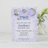 Twee De Maan Jongen Ruimteraket 2e Verjaardag Kaart (Staand voorkant)