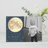 Twee De Maan Marine Blue Boy Foto 2e Verjaardag Kaart (Staand voorkant)