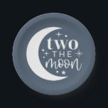 Twee de maan marine papieren bordje<br><div class="desc">Een 'twee de maan'-ontwerp met een marine achtergrond - perfect voor je kleine maan,  de tweede verjaardag van de geboorte! In dit ontwerp kunt u de kleur van de achtergrond en het maantypografische element uitgeven.</div>