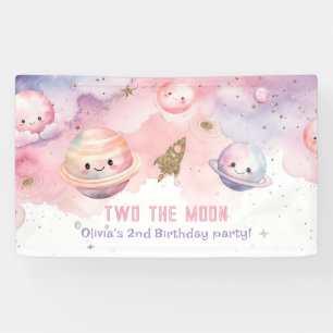 Twee de maan meisje planeten ruimte 2e verjaardag spandoek
