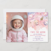 Twee de Maan Meisje roze Space Verjaardagsfoto Kaart (Voorkant)
