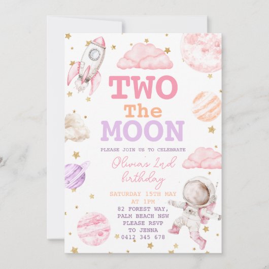 Twee de maan meisje ruimte 2e verjaardag kaart (Voorkant)