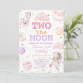 Twee de maan meisje ruimte 2e verjaardag kaart (Staand voorkant)