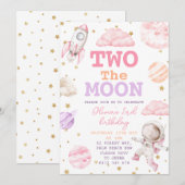 Twee de maan meisje ruimte 2e verjaardag kaart (Voorkant / Achterkant)