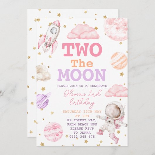 Twee de maan meisje ruimte 2e verjaardag kaart (Voorkant / Achterkant)