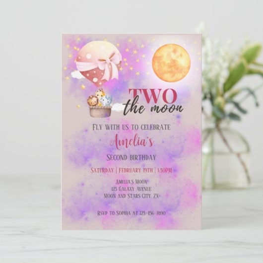 Twee De Maan Meisjes Dieren Ballon 2e Verjaardag Kaart (Staand voorkant)