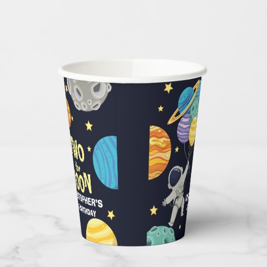 Twee de maan Outer Space Kinder 2e verjaardagsfees Papieren Bekers (Links)