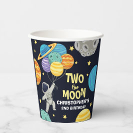 Twee de maan Outer Space Kinder 2e verjaardagsfees Papieren Bekers