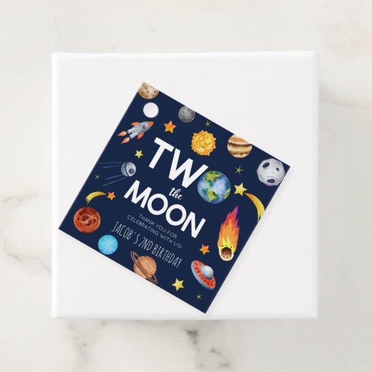Twee De Maan Outer Space Planet Verjaardagsfeest Bedankjes Labels (In situ)