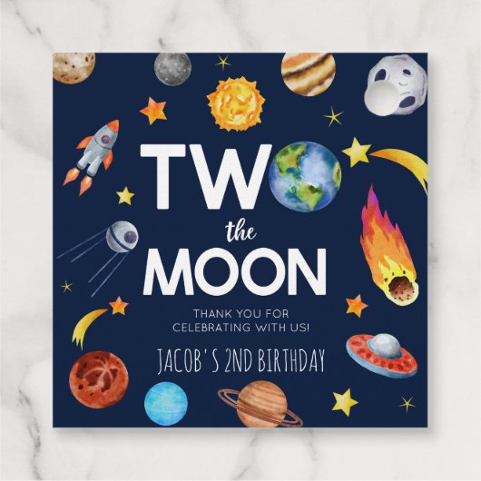 Twee De Maan Outer Space Planet Verjaardagsfeest Bedankjes Labels (Achterkant)