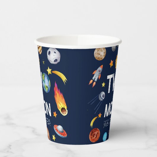 Twee De Maan Outer Space Planet Verjaardagsfeest Papieren Bekers (Links)